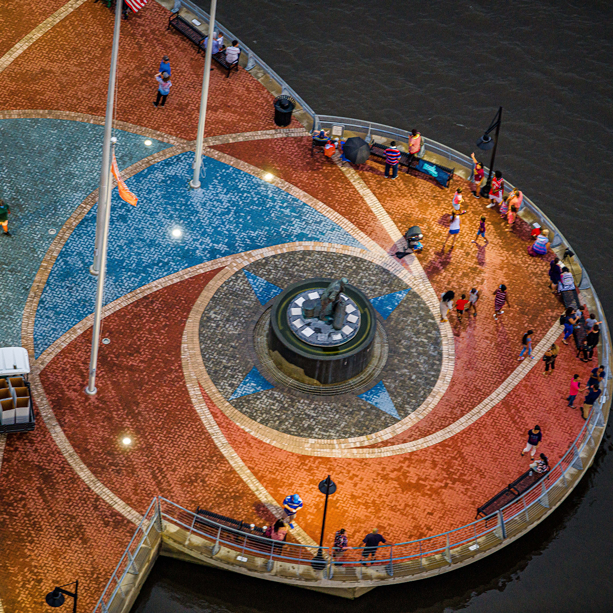 aerial overview of a scenic spiral fountain